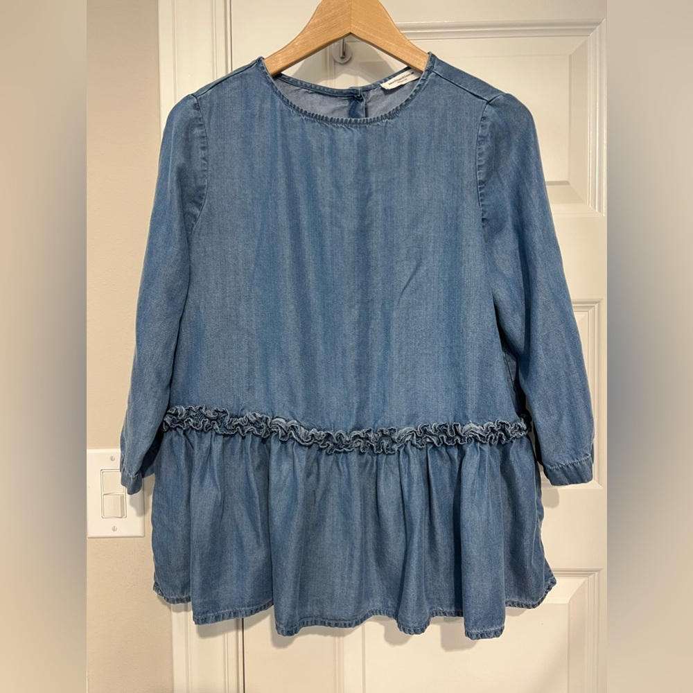 BeachLunchLounge Chambray Blouse with Ruffle